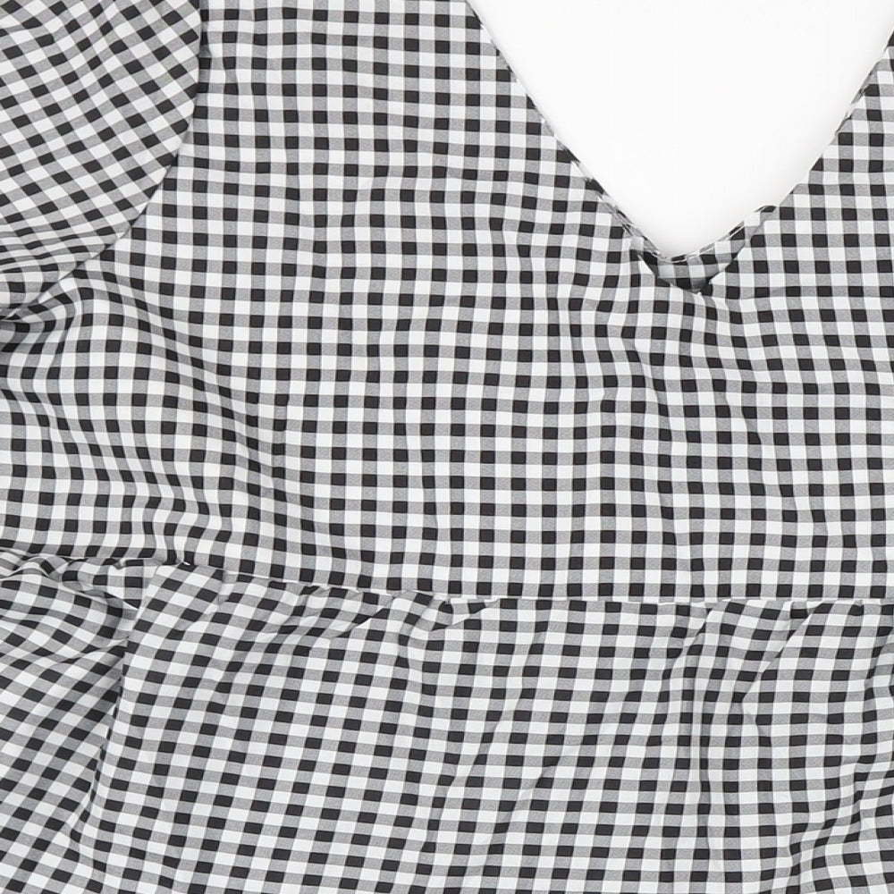 Boohoo Womens Black Gingham Polyester A-Line Size 12 V-Neck