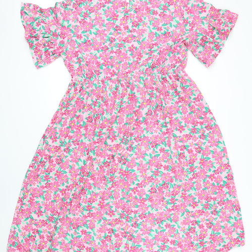 Boohoo Womens Multicoloured Floral Polyester A-Line Size 18 Roll Neck