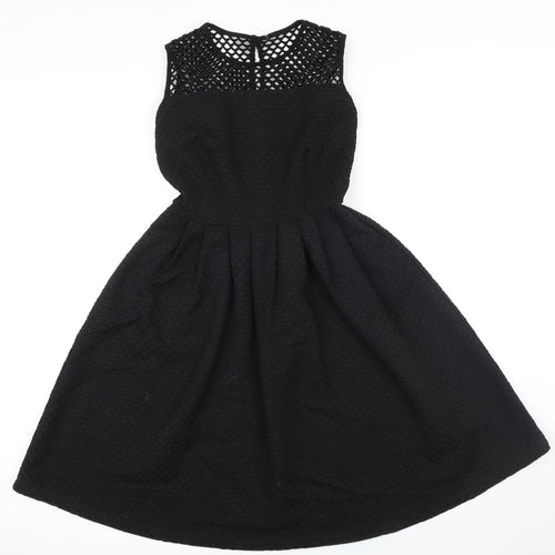 M&S Womens Black Polyester A-Line Size 8 Boat Neck Button
