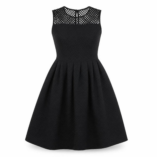 Front view of Marks & Spencer women’s black polyester a-line, size UK 8, boat neck button