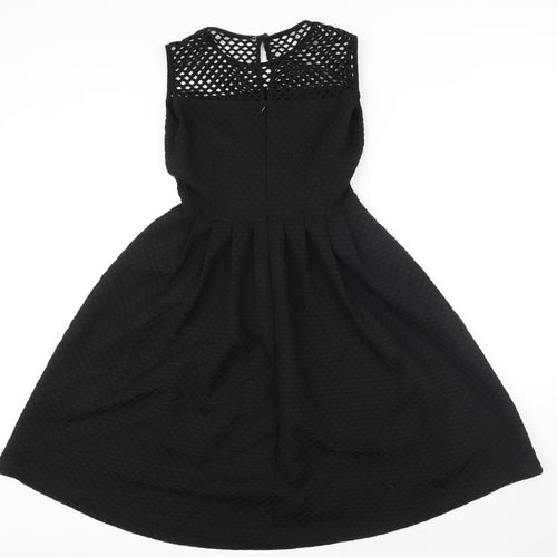 M&S Womens Black Polyester A-Line Size 8 Boat Neck Button