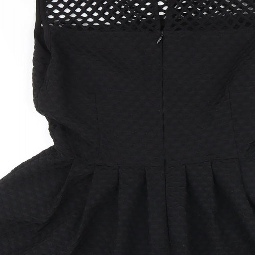 M&S Womens Black Polyester A-Line Size 8 Boat Neck Button