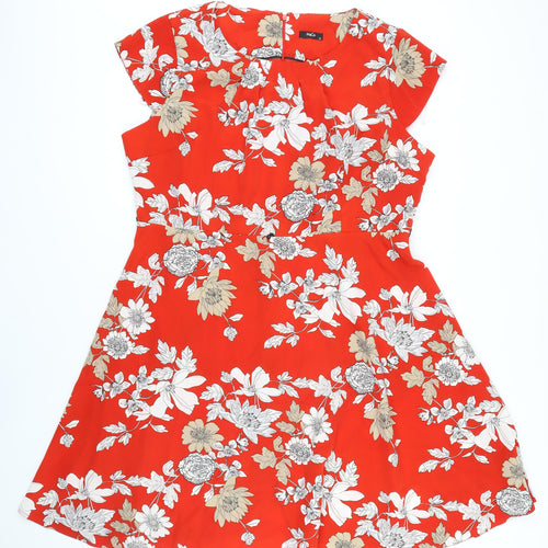 M&Co Womens Red Floral Polyester Blend A-Line Size 20 Boat Neck