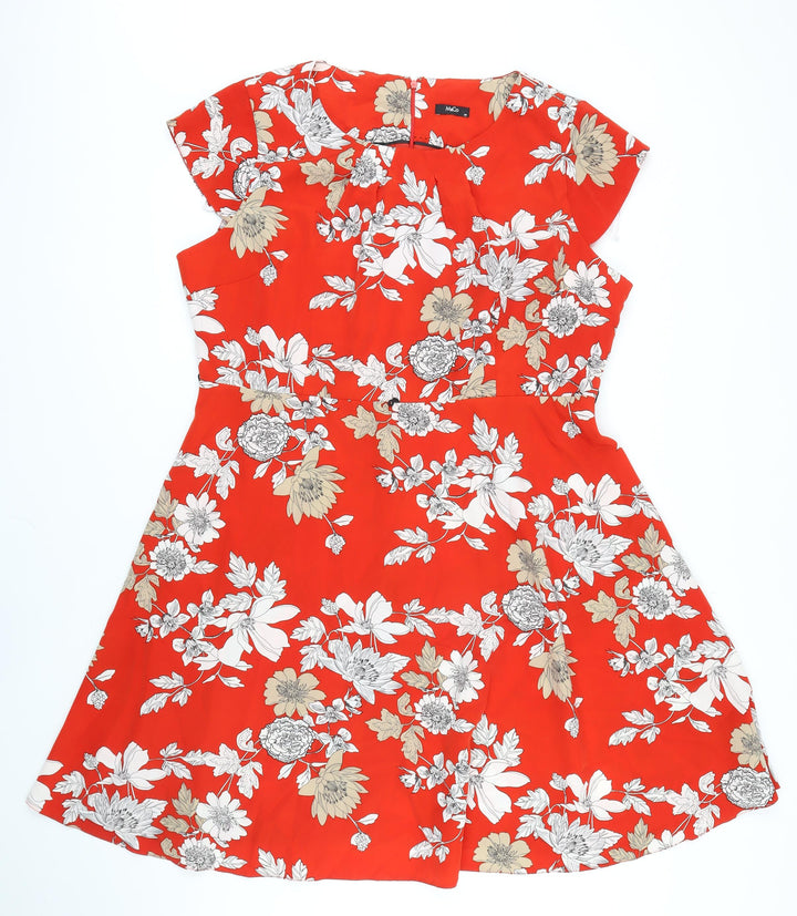 M&Co Womens Red Floral Polyester Blend A-Line Size 20 Boat Neck