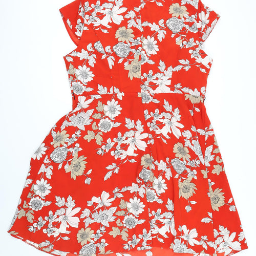 M&Co Womens Red Floral Polyester Blend A-Line Size 20 Boat Neck