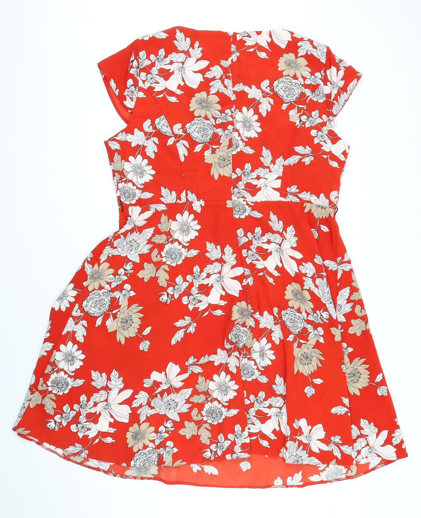 M&Co Womens Red Floral Polyester Blend A-Line Size 20 Boat Neck