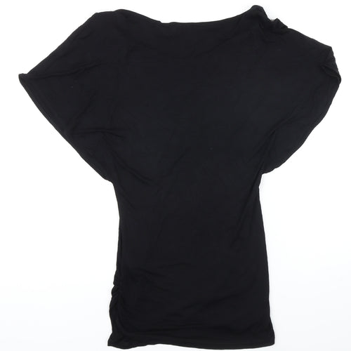 Vera Moda Womens Black Polyester Basic T-Shirt Size M Boat Neck - Sequined neckline