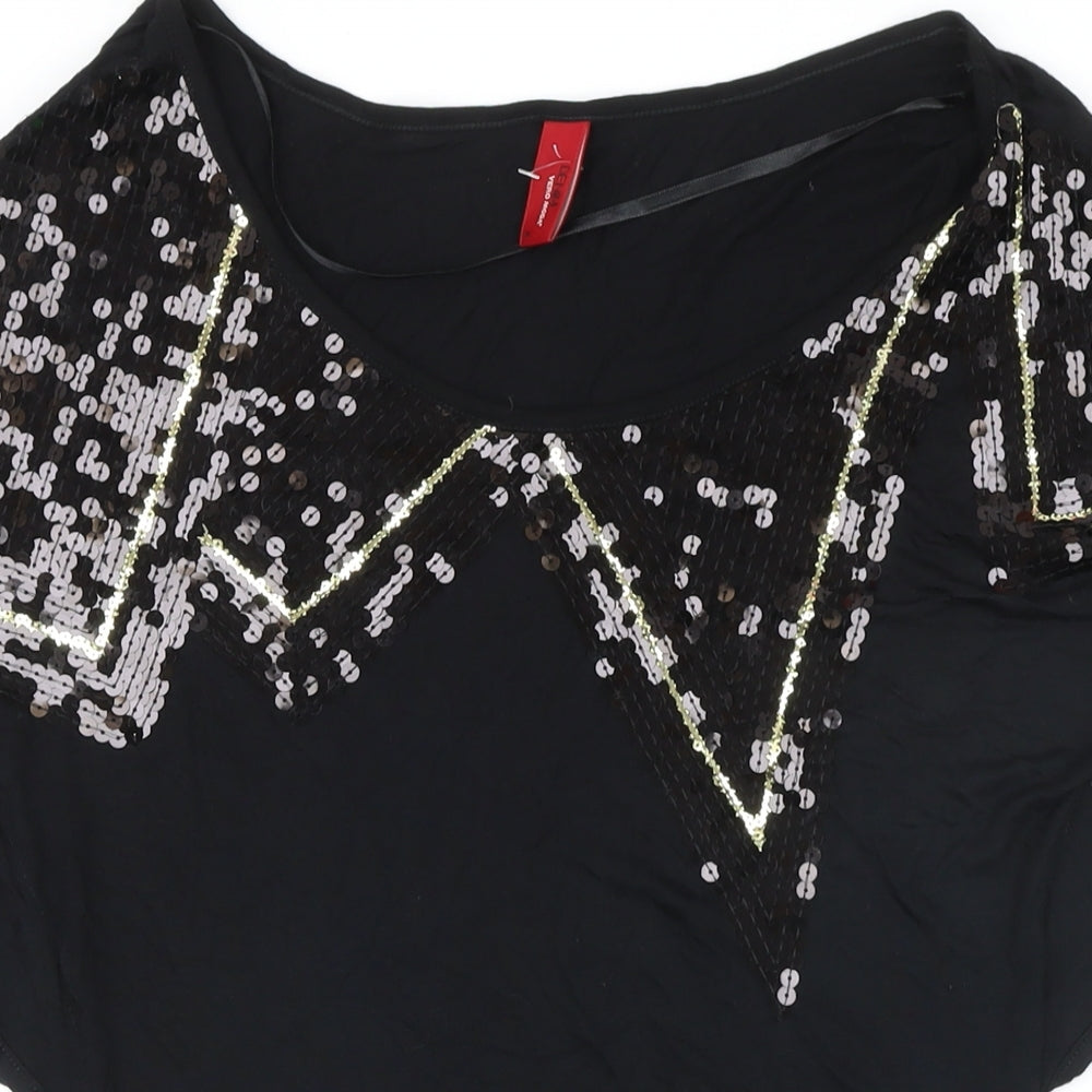 Vera Moda Womens Black Polyester Basic T-Shirt Size M Boat Neck - Sequined neckline