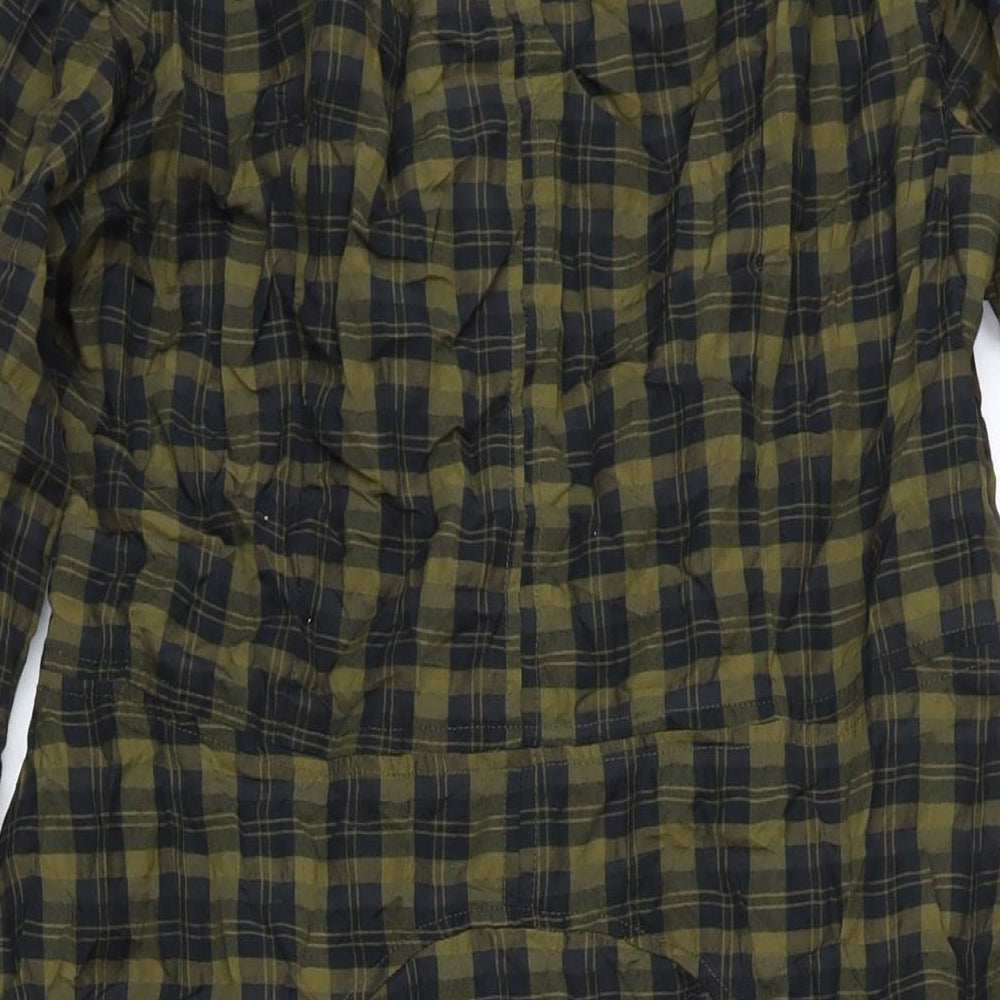 Top Shop Womens Green Check Polyester A-Line Size 14 Round Neck