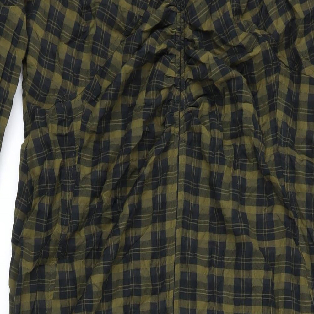 Top Shop Womens Green Check Polyester A-Line Size 14 Round Neck