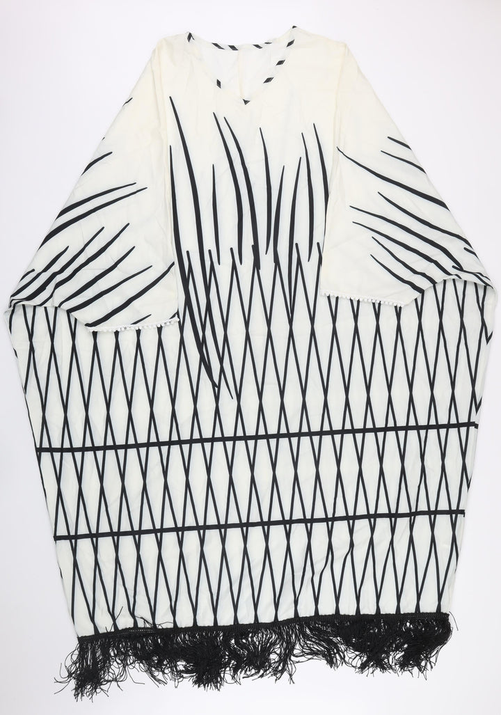 Moosta Womens Ivory Geometric Polyester Kaftan One Size V-Neck