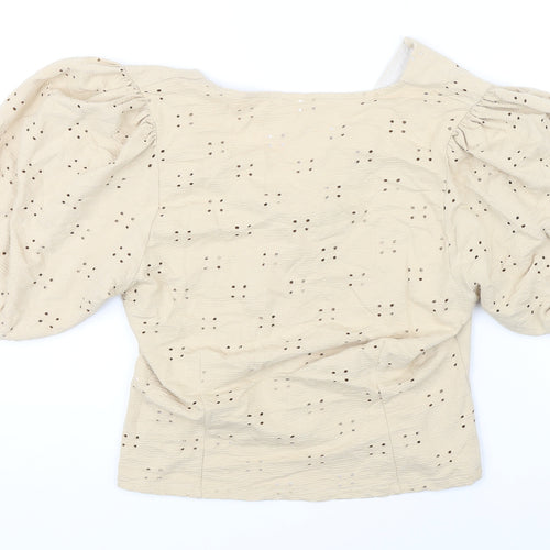 H&M Womens Beige Cotton Tunic Blouse Size M V-Neck