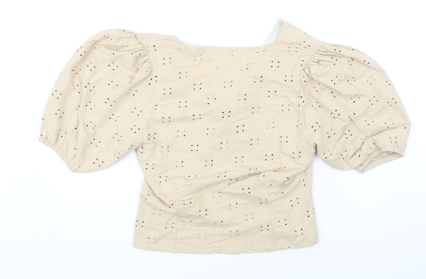 H&M Womens Beige Cotton Tunic Blouse Size M V-Neck