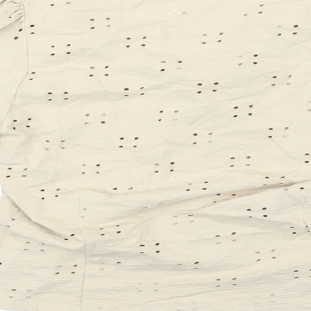 H&M Womens Beige Cotton Tunic Blouse Size M V-Neck