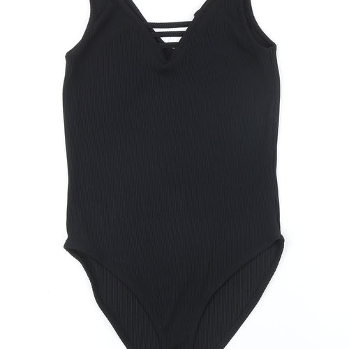 New Look Womens Black Polyester Bodysuit One-Piece Size 14 Snap