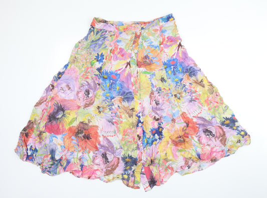 H&M Womens Multicoloured Floral Viscose A-Line Skirt Size 16 Zip