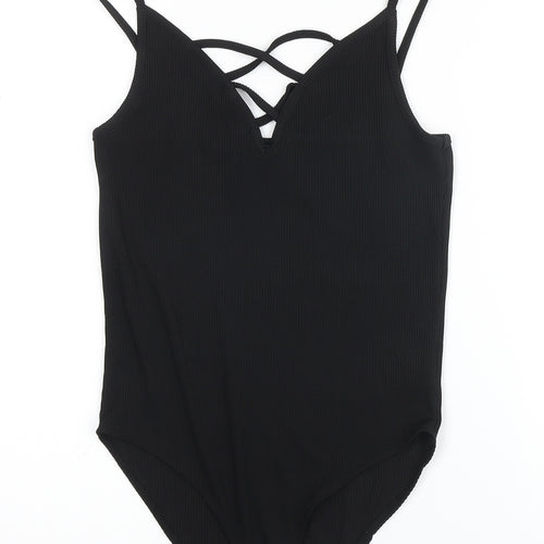 New Look Womens Black Polyester Bodysuit One-Piece Size 12 Snap