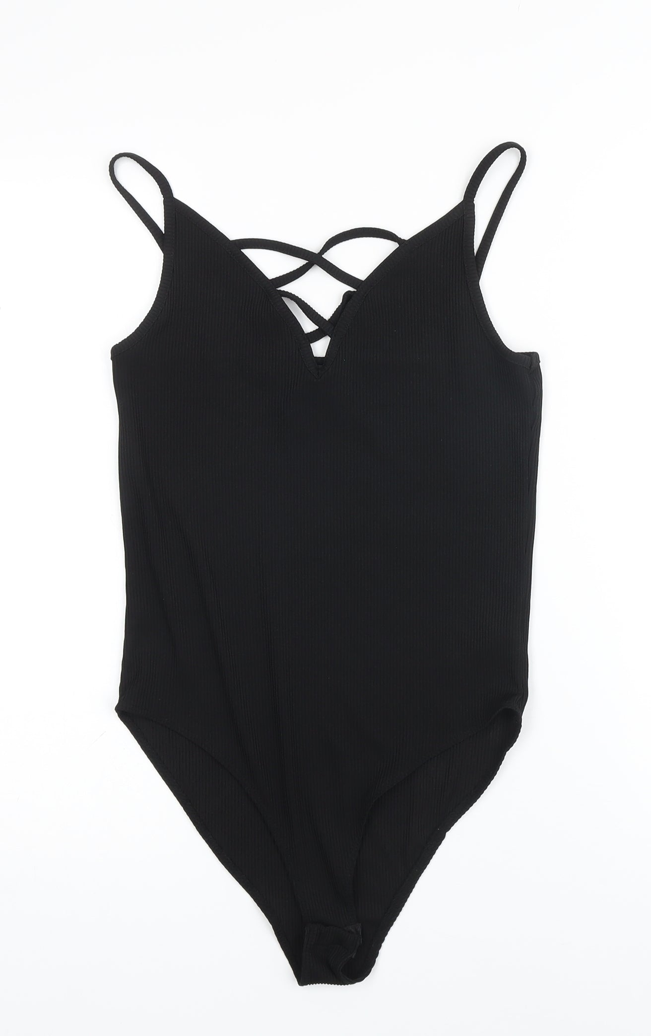 New Look Womens Black Polyester Bodysuit One-Piece Size 12 Snap