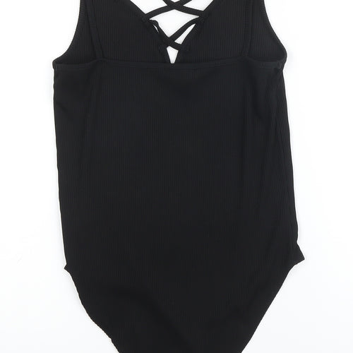 New Look Womens Black Polyester Bodysuit One-Piece Size 12 Snap