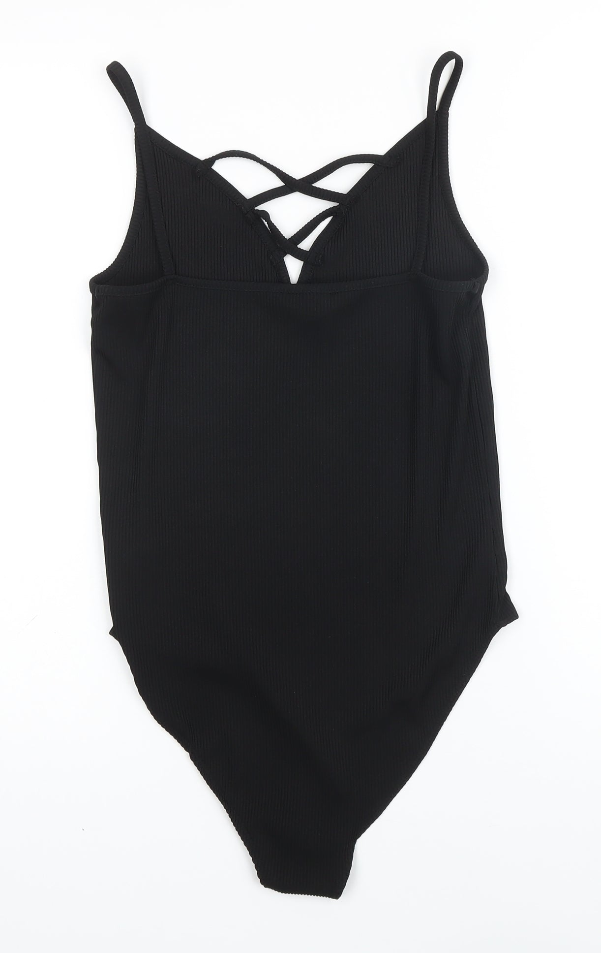 New Look Womens Black Polyester Bodysuit One-Piece Size 12 Snap