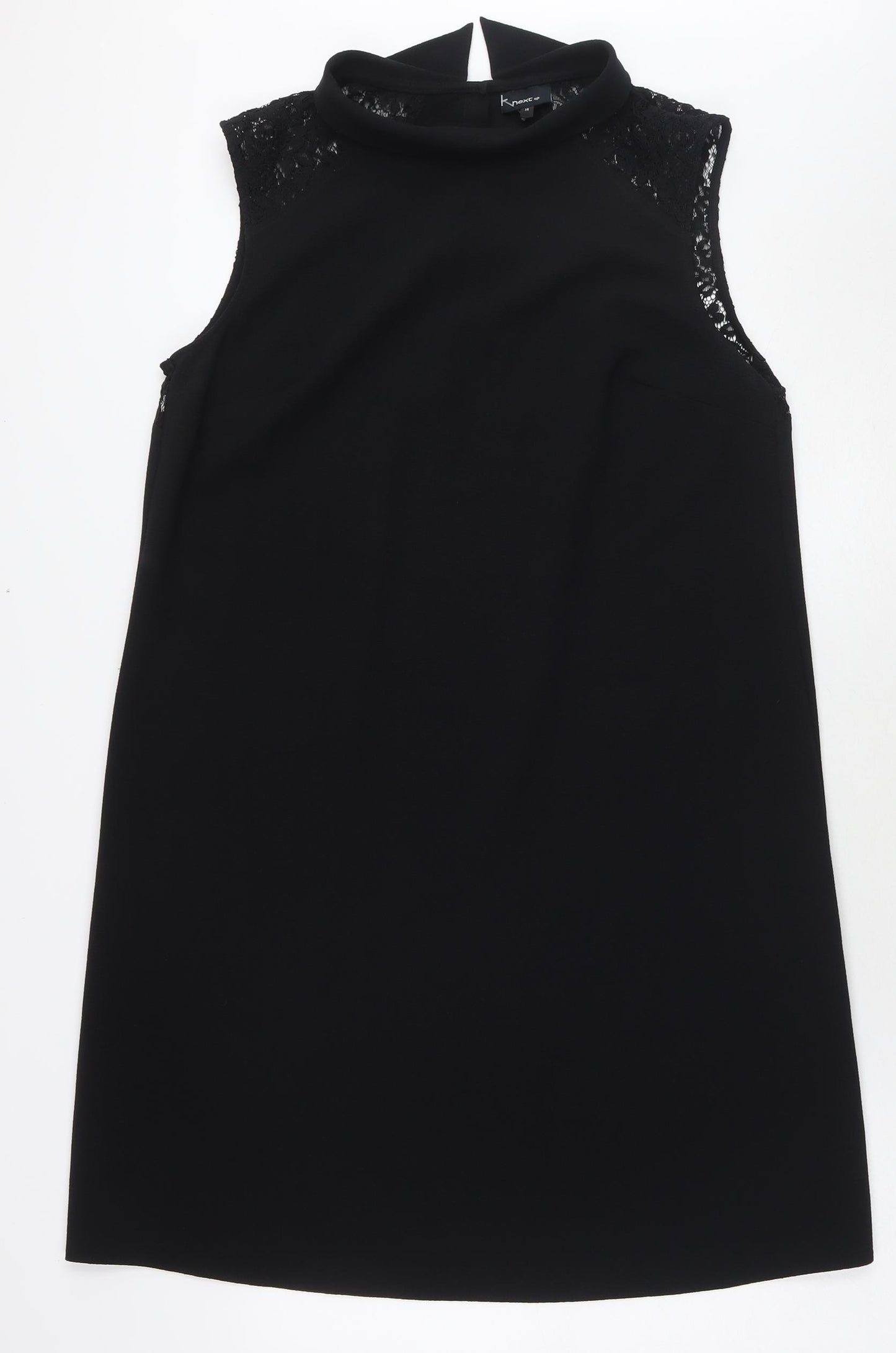 NEXT Womens Black Polyester Tank Dress Size 14 Collared Button - Lace Detail