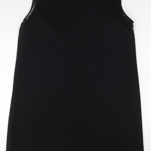 NEXT Womens Black Polyester Tank Dress Size 14 Collared Button - Lace Detail