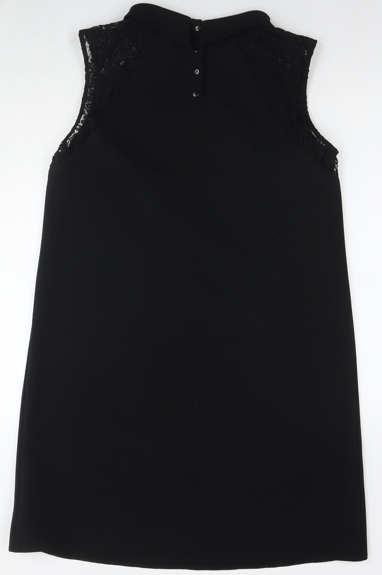 NEXT Womens Black Polyester Tank Dress Size 14 Collared Button - Lace Detail