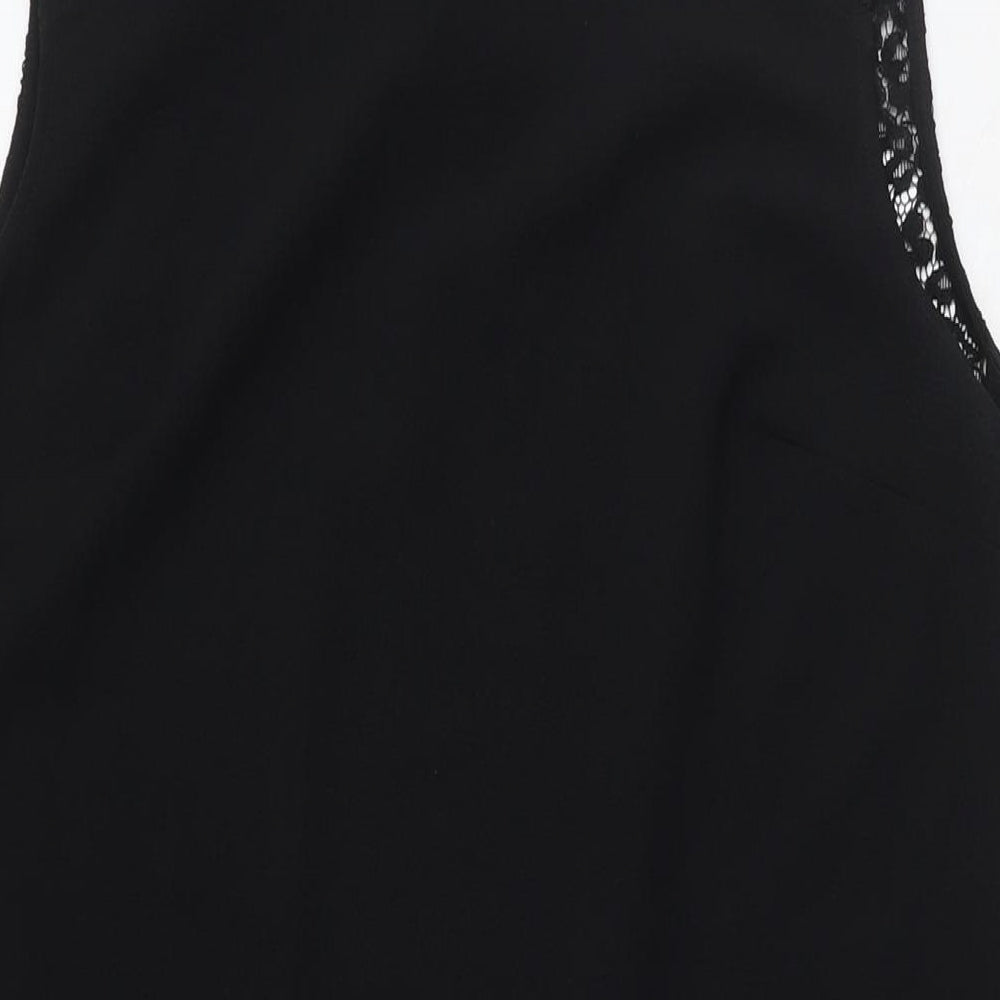 NEXT Womens Black Polyester Tank Dress Size 14 Collared Button - Lace Detail