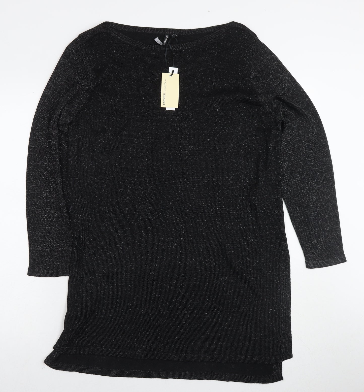 Capsule Womens Black Round Neck Viscose Tunic Jumper Size 16 - Glitter Detail