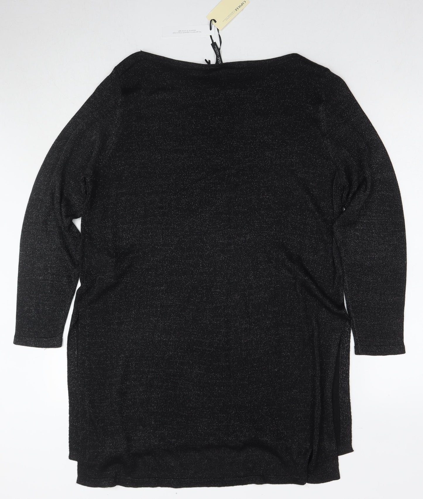 Capsule Womens Black Round Neck Viscose Tunic Jumper Size 16 - Glitter Detail