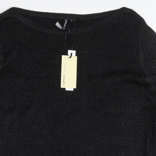 Capsule Womens Black Round Neck Viscose Tunic Jumper Size 16 - Glitter Detail