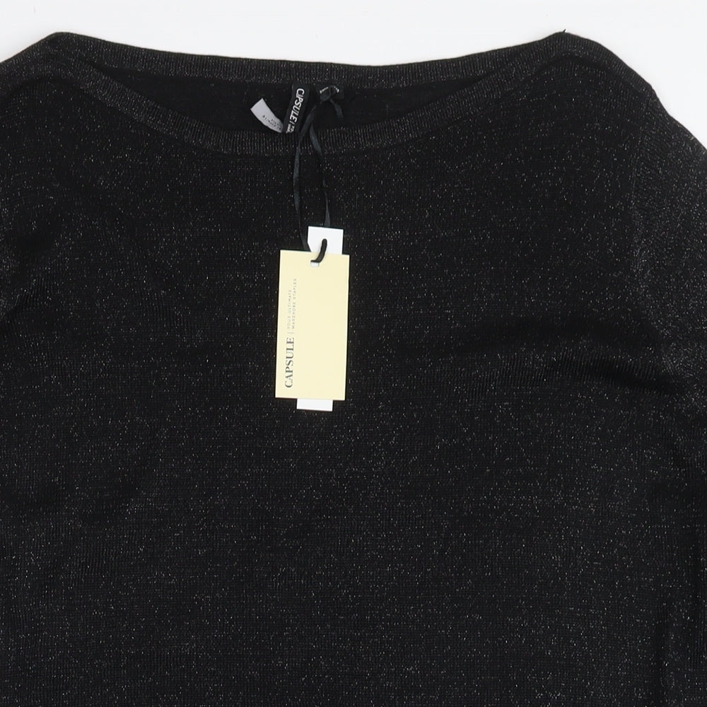 Capsule Womens Black Round Neck Viscose Tunic Jumper Size 16 - Glitter Detail