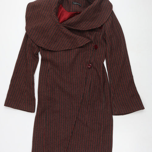 Topshop Womens Red Striped Overcoat Coat Size 10 Button