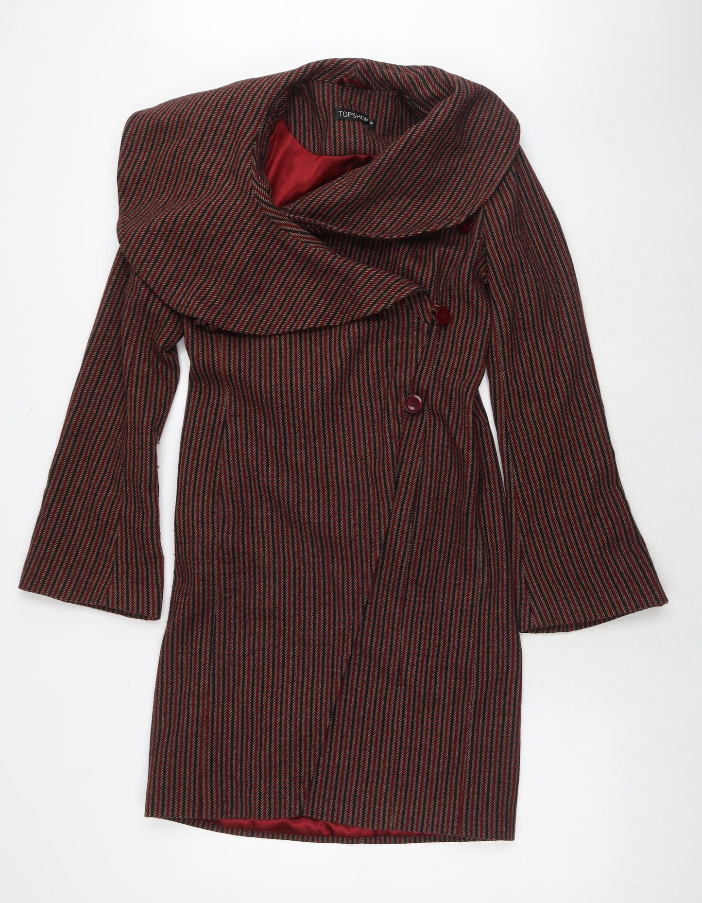 Topshop Womens Red Striped Overcoat Coat Size 10 Button