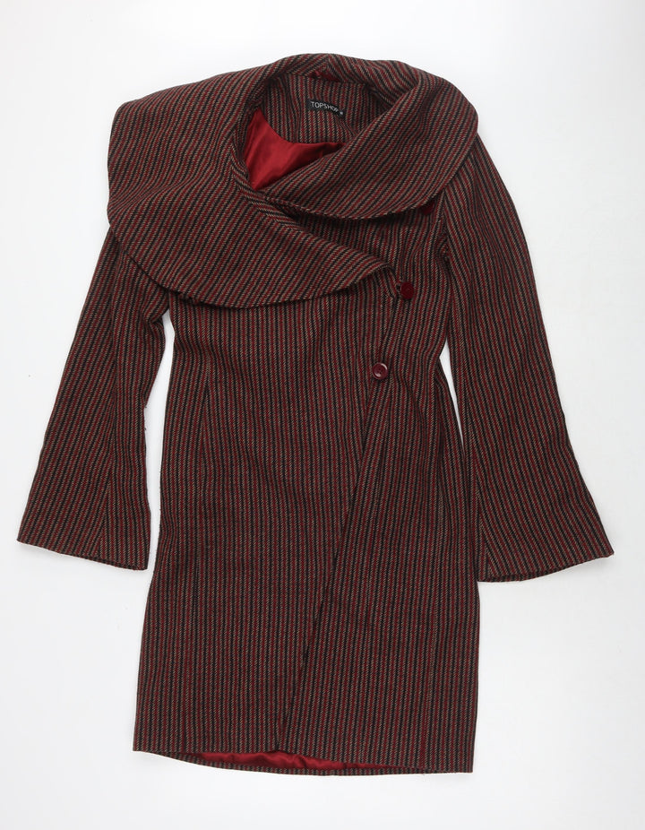 Topshop Womens Red Striped Overcoat Coat Size 10 Button