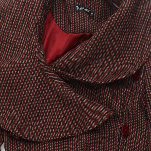 Topshop Womens Red Striped Overcoat Coat Size 10 Button