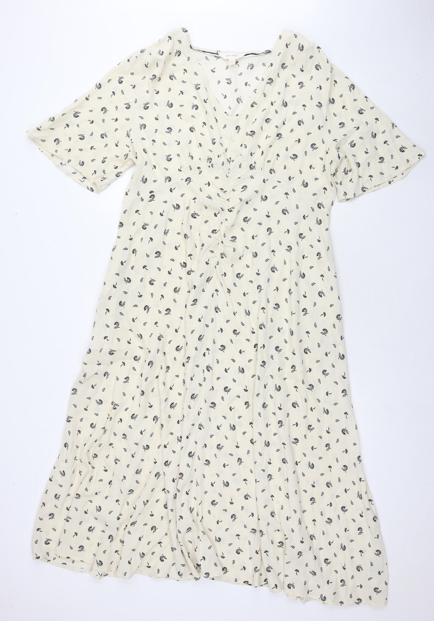 Per Una Womens Ivory Geometric Viscose Maxi Size 16 V-Neck Pullover