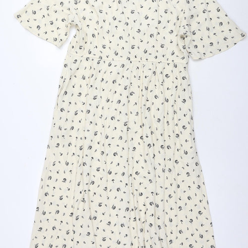 Per Una Womens Ivory Geometric Viscose Maxi Size 16 V-Neck Pullover