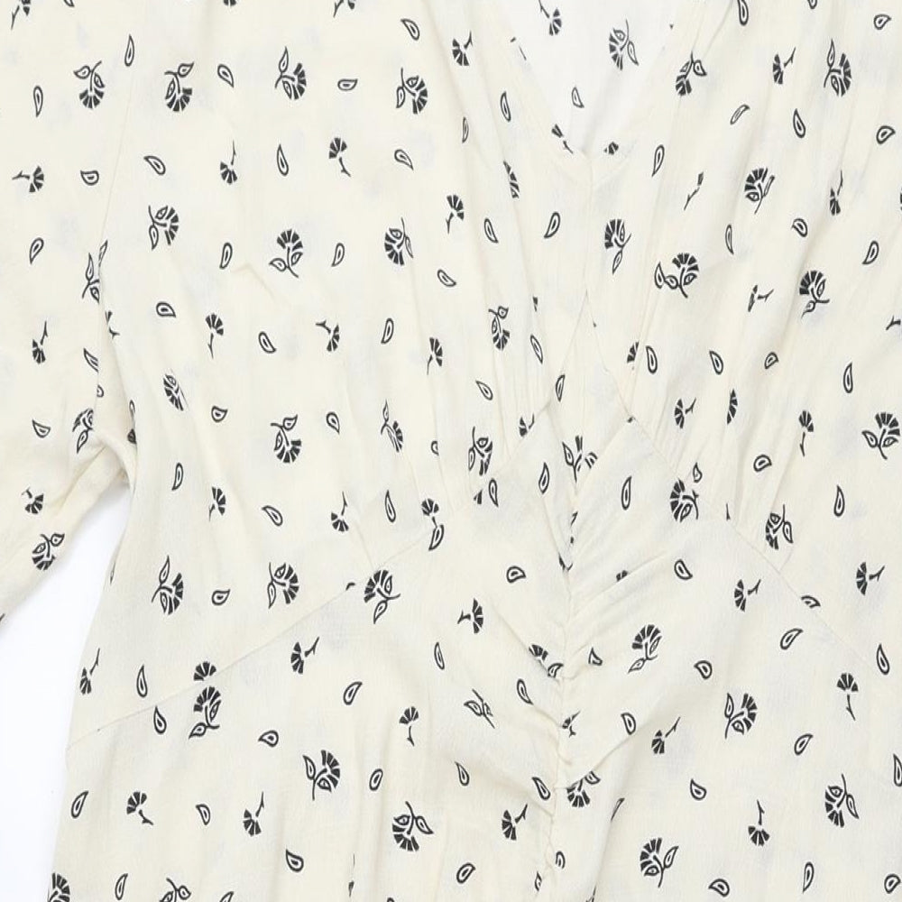 Per Una Womens Ivory Geometric Viscose Maxi Size 16 V-Neck Pullover