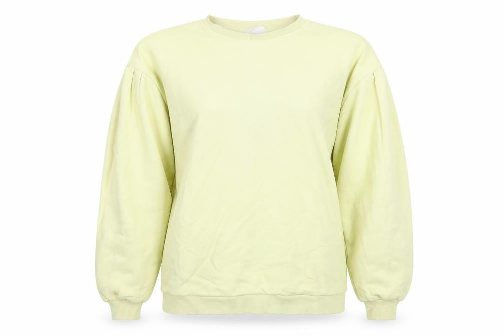 Front view of Chelsea Peers women’s yellow cotton pullover sweatshirt, size M, pullover