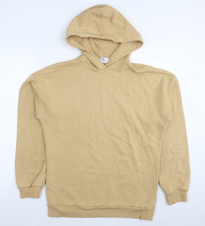 Hass Mens Beige Cotton Pullover Hoodie Size S