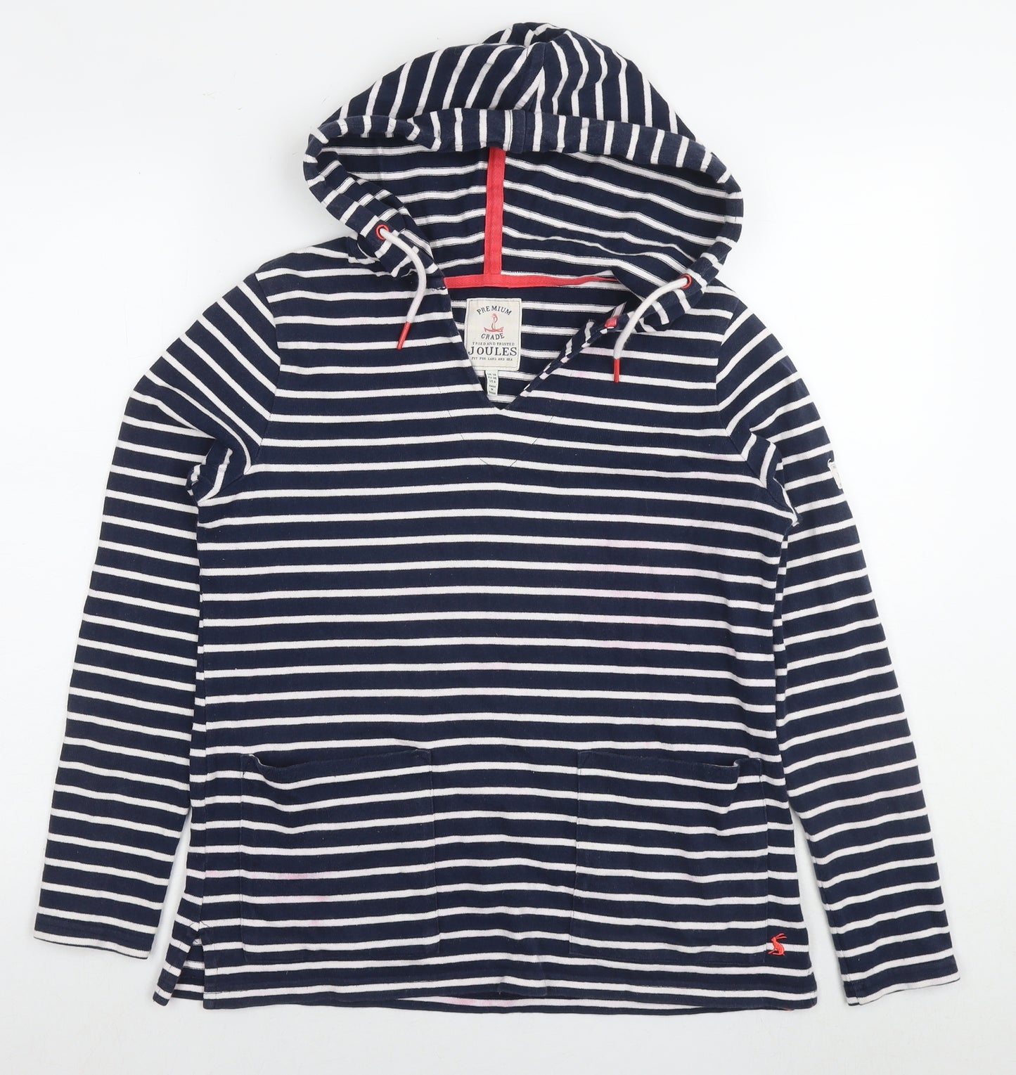 Joules Womens Blue Striped Cotton Pullover Hoodie Size 10 Pullover