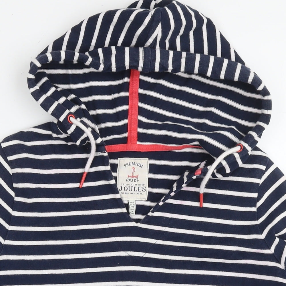Joules Womens Blue Striped Cotton Pullover Hoodie Size 10 Pullover