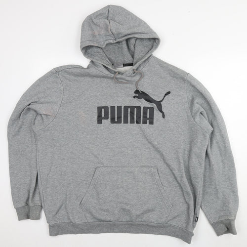 PUMA Mens Grey Cotton Pullover Hoodie Size 2XL - Logo