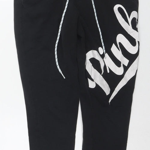 PINK Womens Black Cotton Jogger Trousers Size XS L24 in Regular Drawstring - Logo