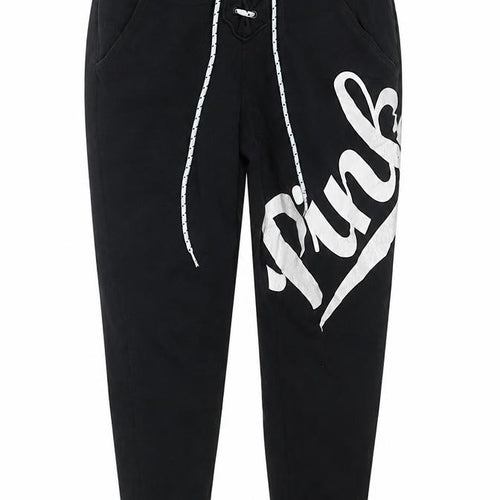 PINK Womens Black Cotton Jogger Trousers Size XS L24 in Regular Drawstring - Logo