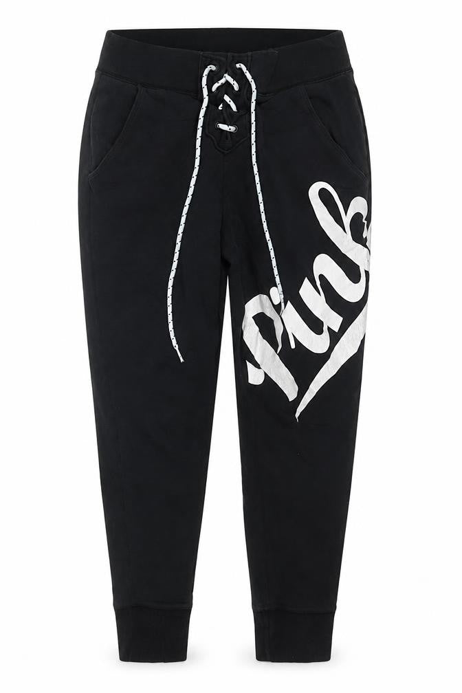 PINK Womens Black Cotton Jogger Trousers Size XS L24 in Regular Drawstring - Logo
