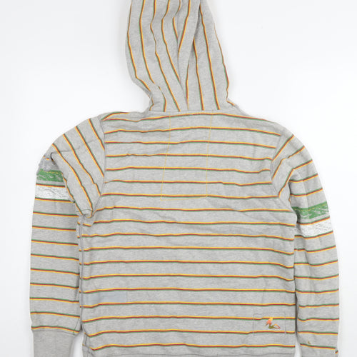 Ringspun Mens Grey Striped Cotton Pullover Hoodie Size M - Logo Beaded Detail