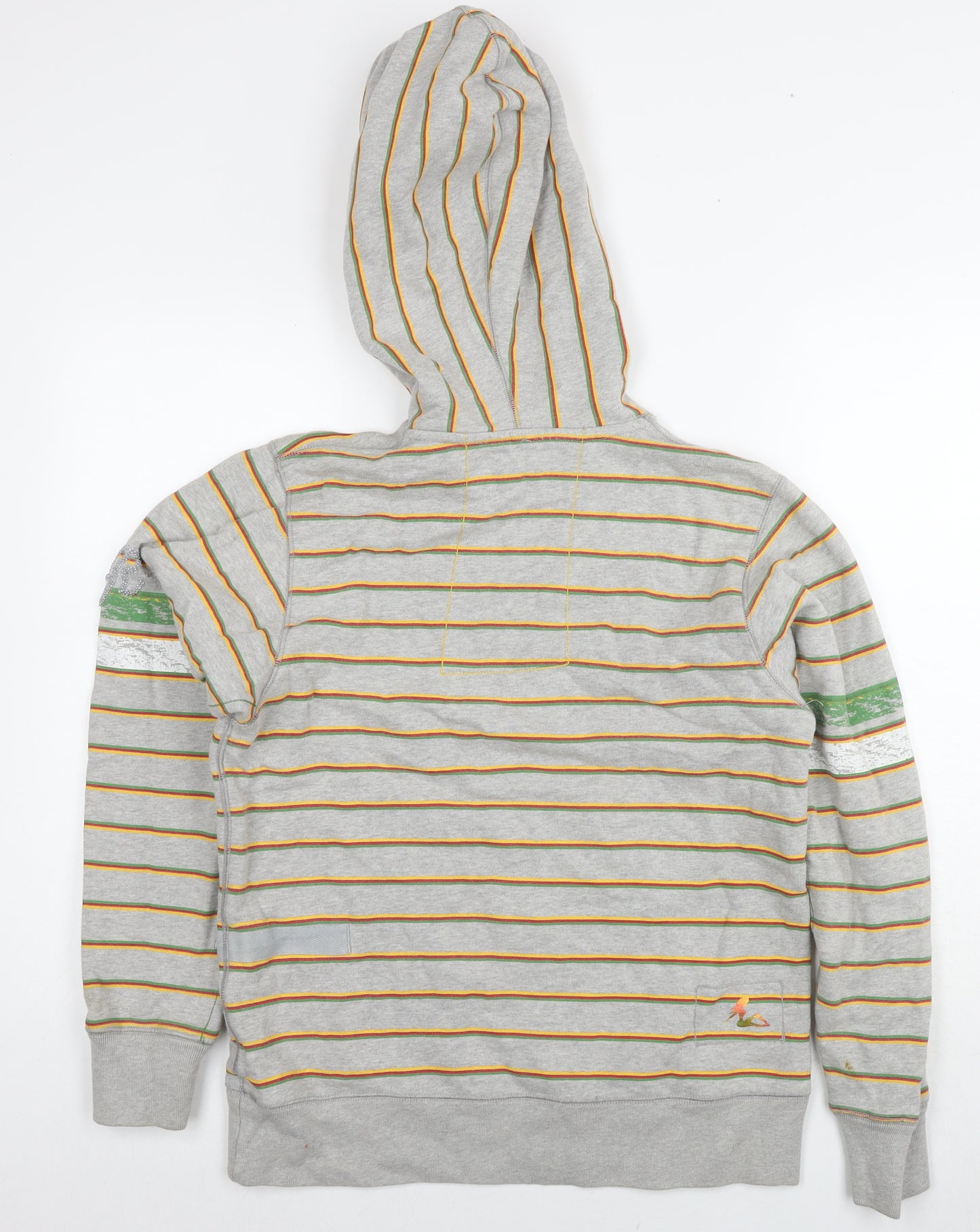 Ringspun Mens Grey Striped Cotton Pullover Hoodie Size M - Logo Beaded Detail