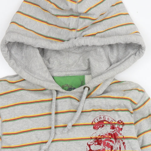 Ringspun Mens Grey Striped Cotton Pullover Hoodie Size M - Logo Beaded Detail